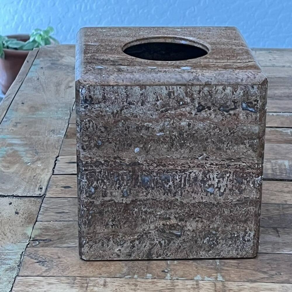 Waterstone Handmade Dark Travertine Marble Tissue Cover Natural Stone